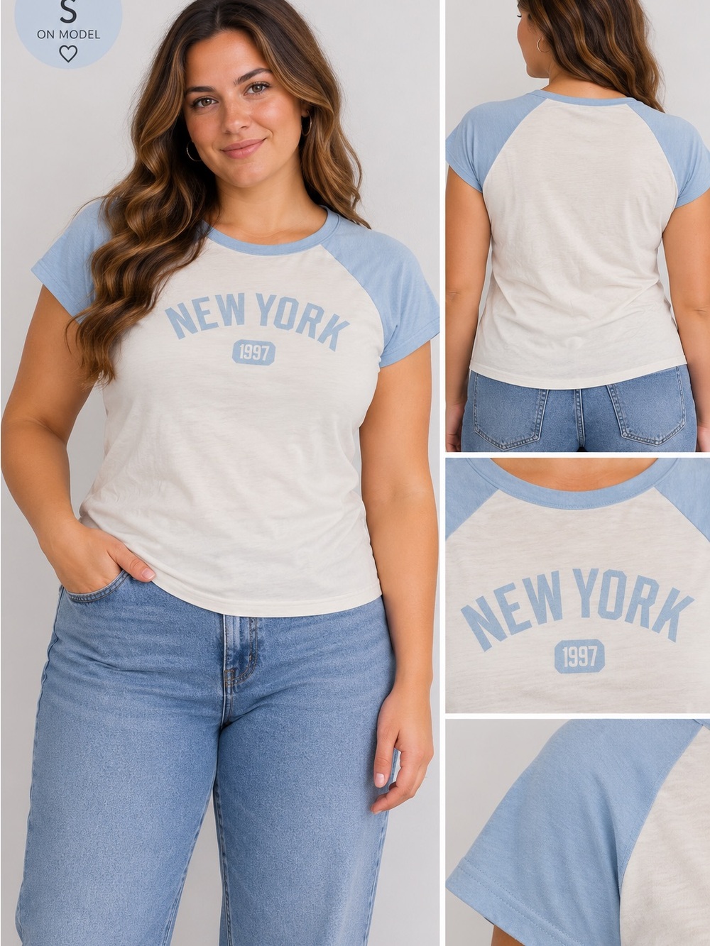 No Boundaries Cream Raglan Tee with Light Blue Sleeves